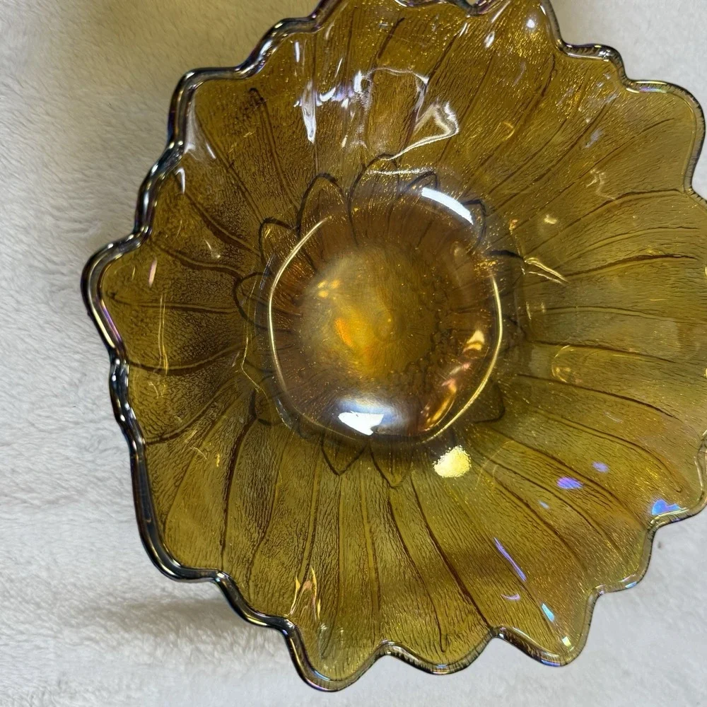 Vintage Carnival Glass Sunflower Marigold Iridescent Berry Bowls Set of 2